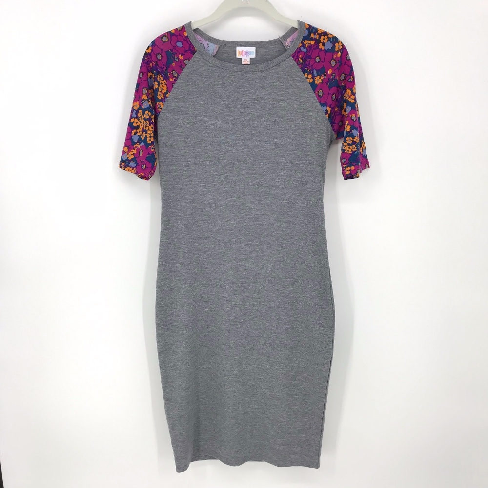Grey T-Shirt Dress with Floral Sleeves